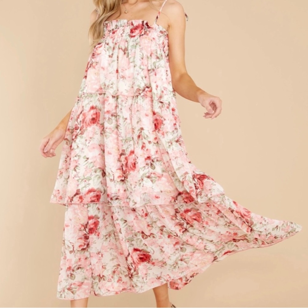 Floral Frenzy Pink Midi Dress